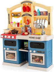 Kids Kitchen Playset w/ 69PCS Lights Sounds Steam Spray Blue