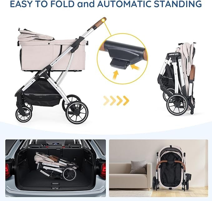 Luxury Dog Stroller Foldable Pet Pushchair Pram Medium Dogs 60lb Cup Holder