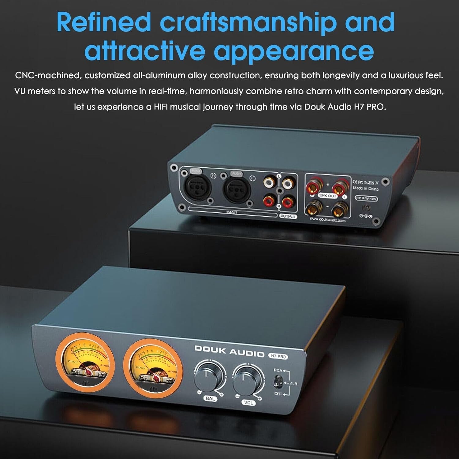 HiFi Stereo Amplifier 300W×2 Balanced XLR RCA Dual VU Meter Audio Amp