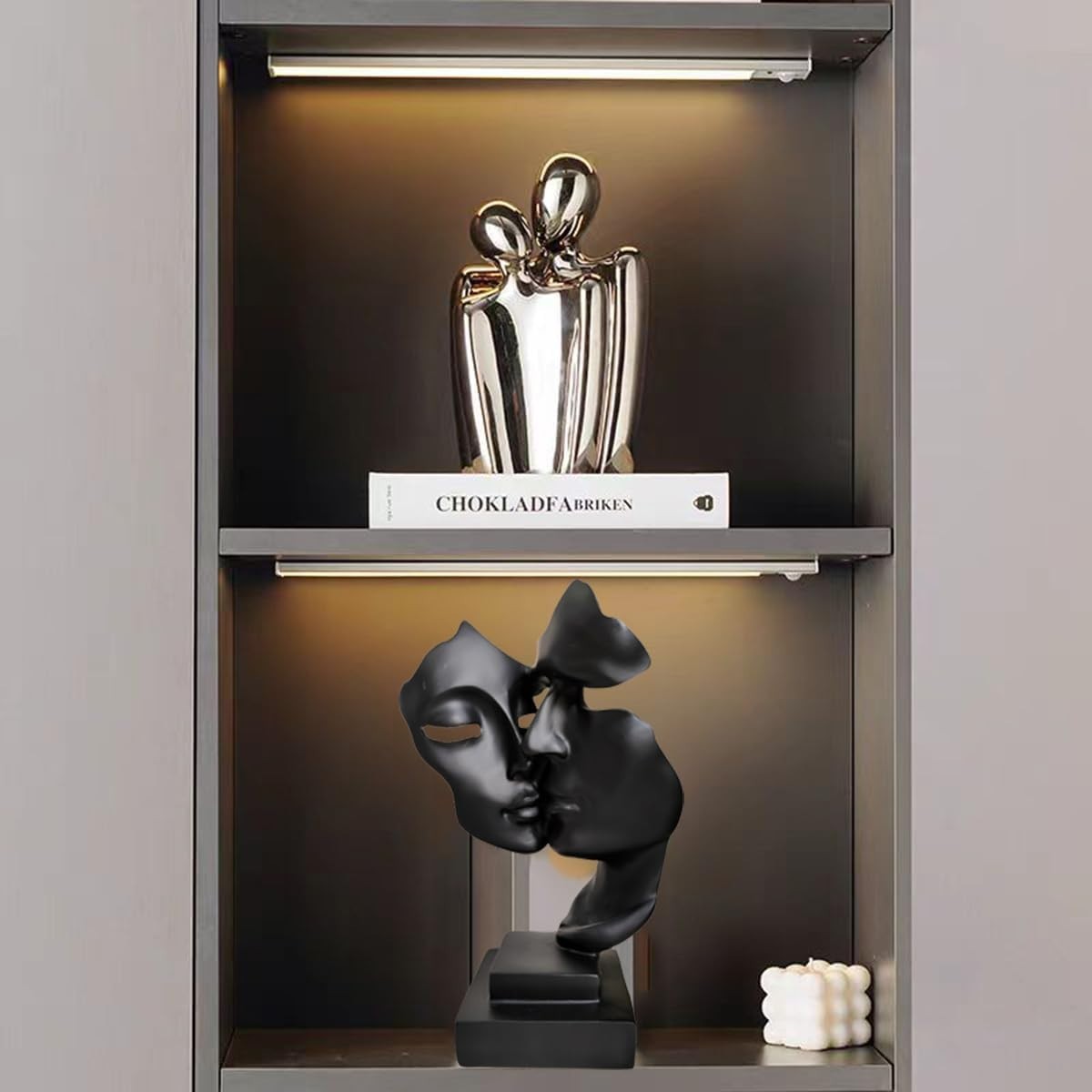 Luxury Abstract Couple Face Sculpture Ornament • Modern Resin Art Decor • Black