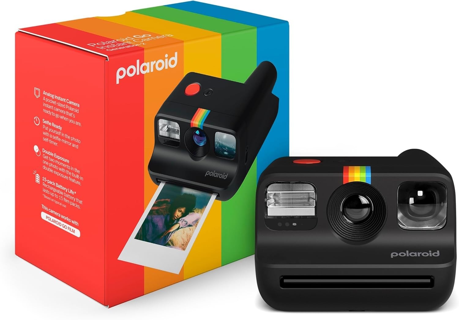 Mini Instant Film Camera Black USB-C Selfie Timer Portable Retro Camera