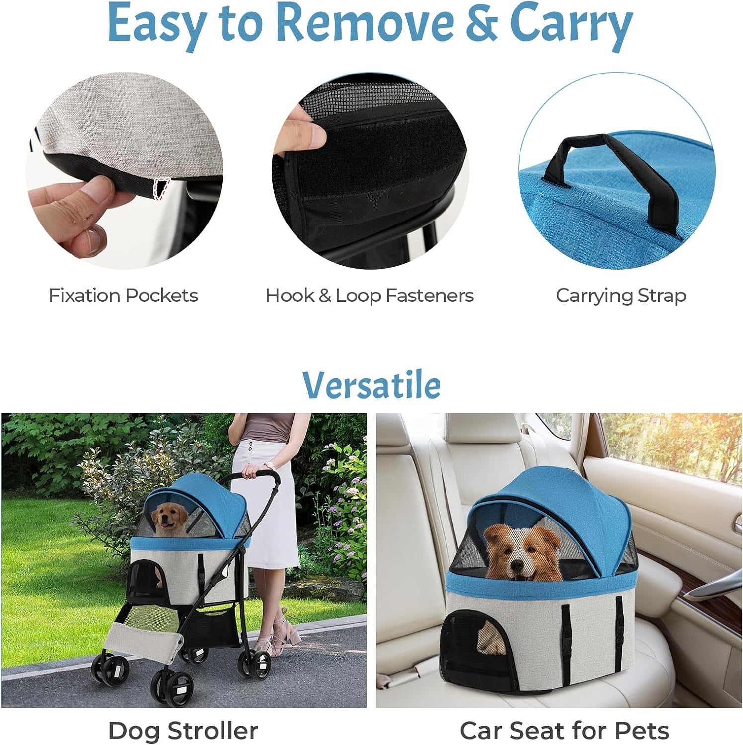 Pet Stroller for Dogs & Cats up to 15kg Foldable 4 Wheel Travel Pushchair