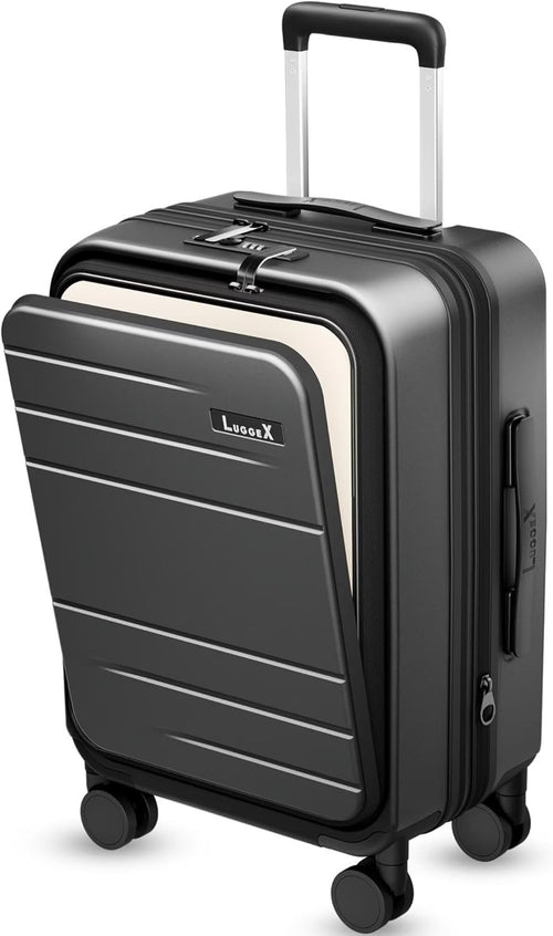 Black 20” Cabin Hard Shell Suitcase Laptop Compartment TSA Spinner