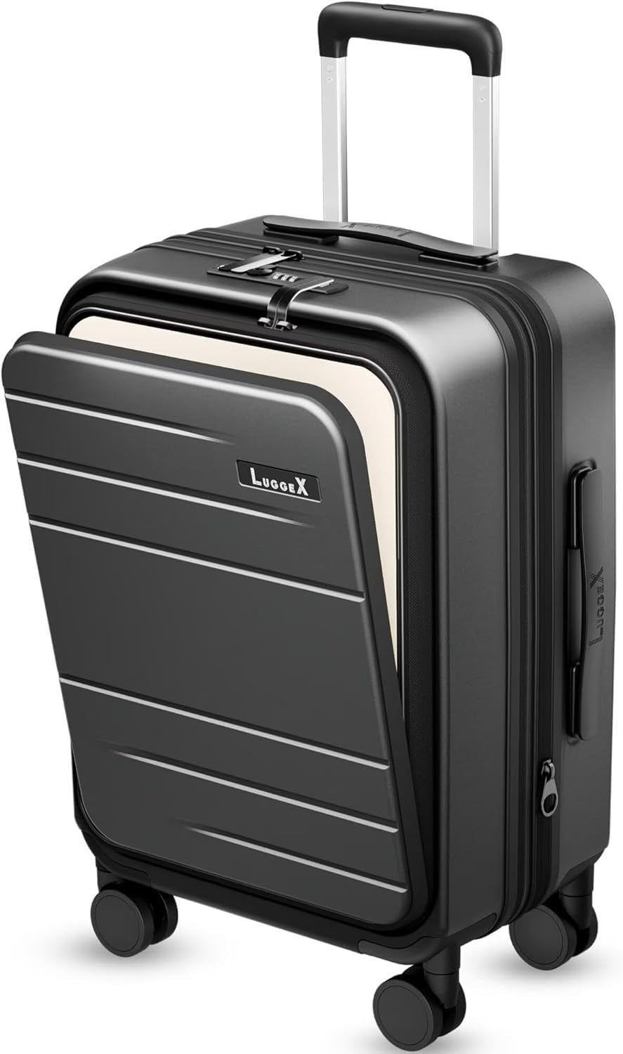 Black 20” Cabin Hard Shell Suitcase Laptop Compartment TSA Spinner