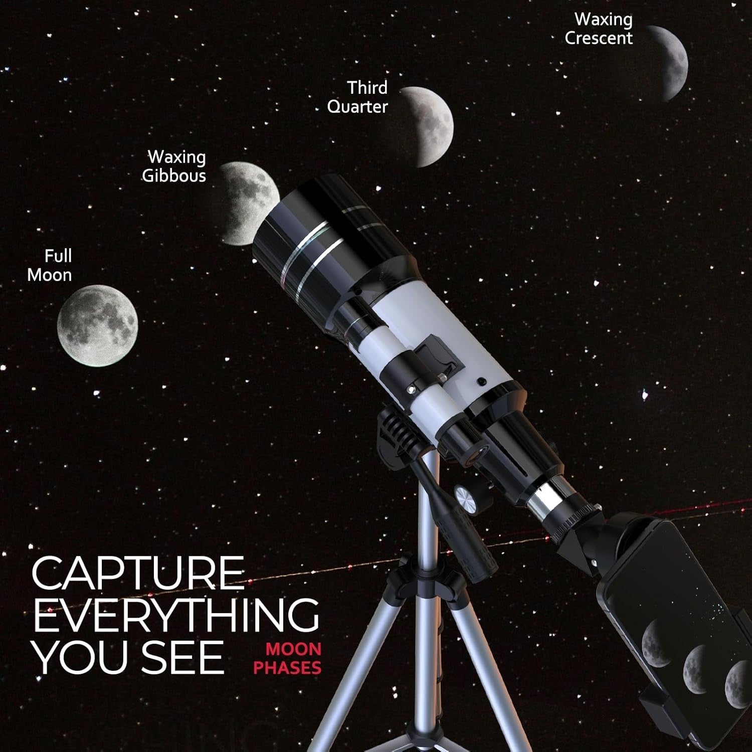 Advanced Telescope 90mm Refractor 32X-240X Astronomy Kit Black Tripod