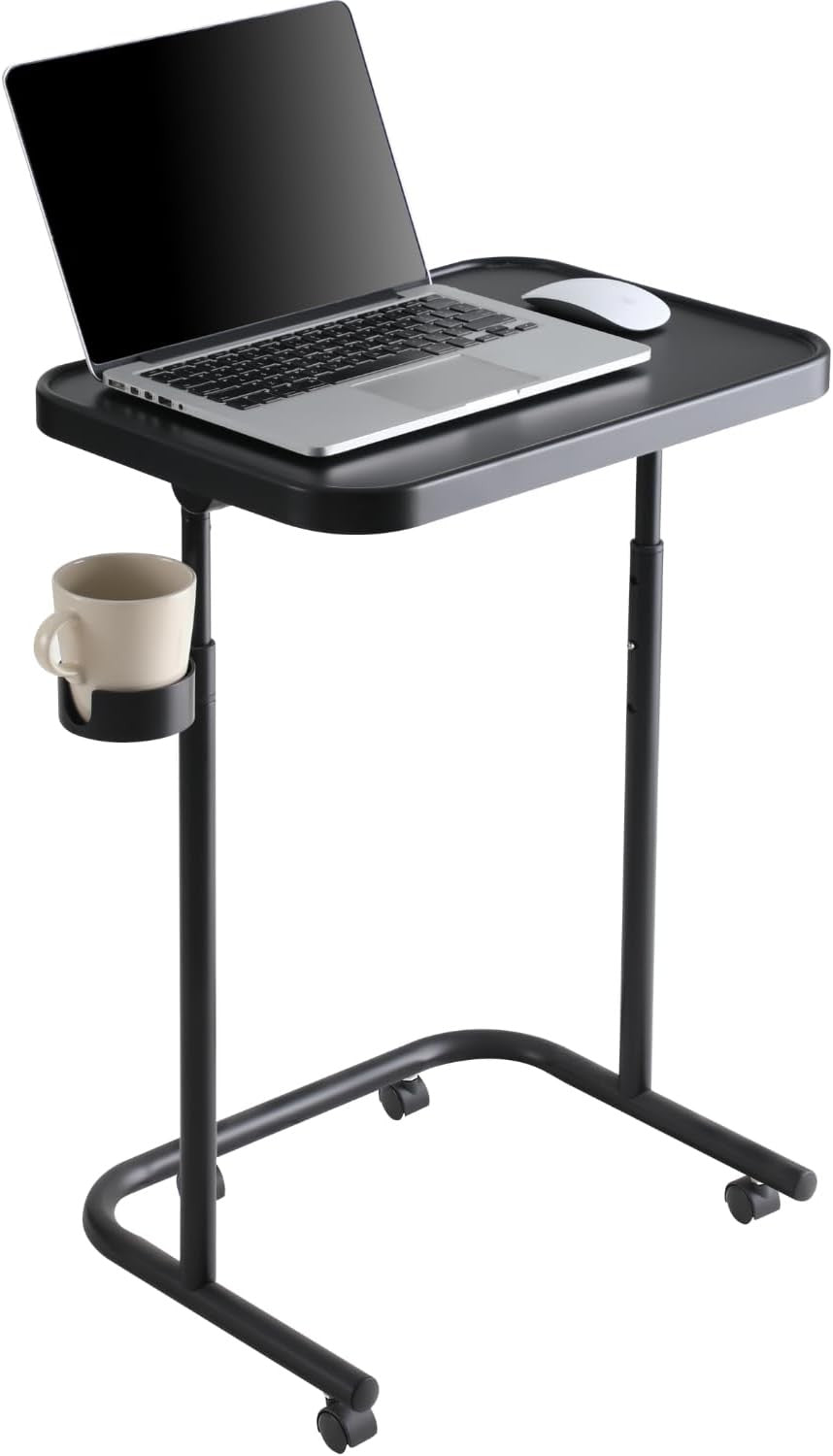 Adjustable TV Tray Table with Wheels Laptop Desk 90° Tilt Height Adjustable Blac