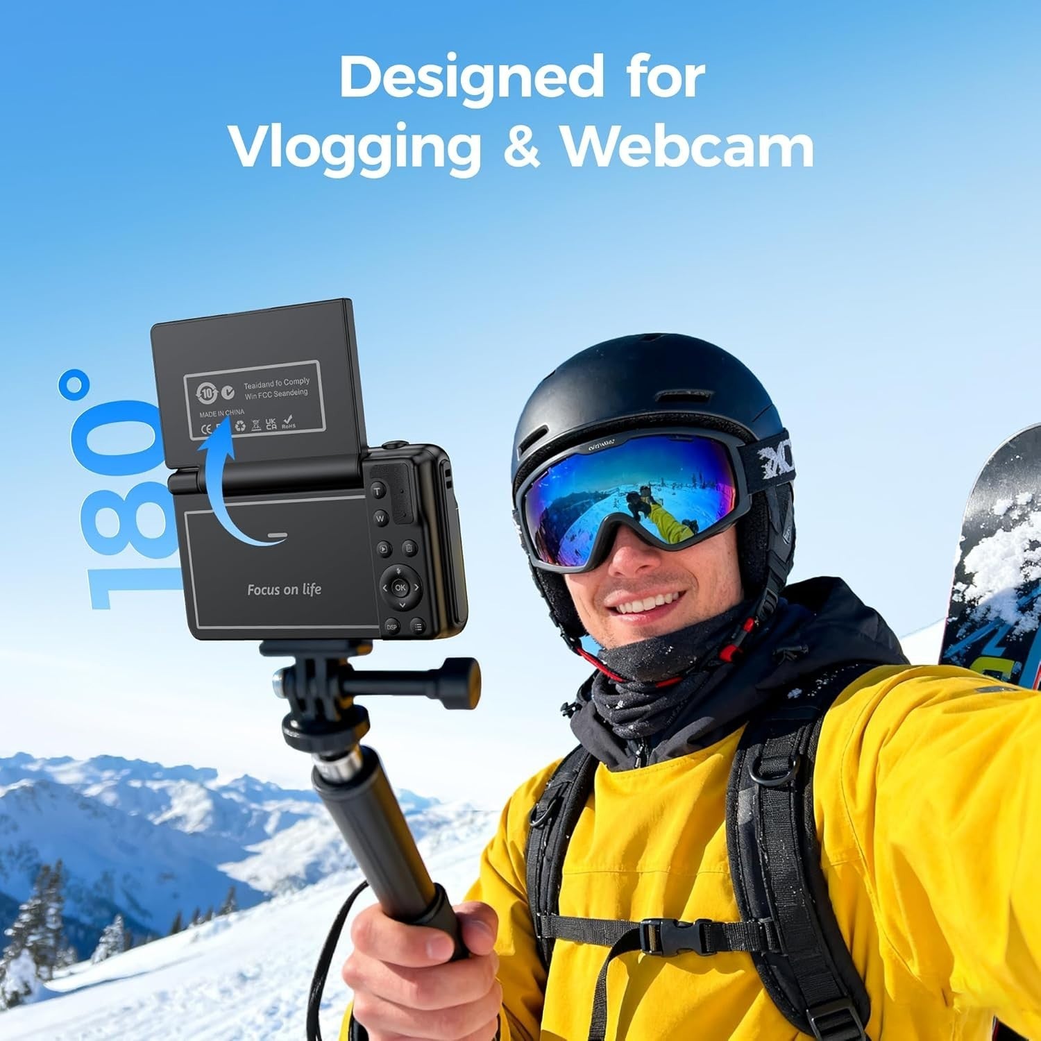 4K Digital Camera 64MP Vlogging Camera Flip Screen 16X Zoom Black