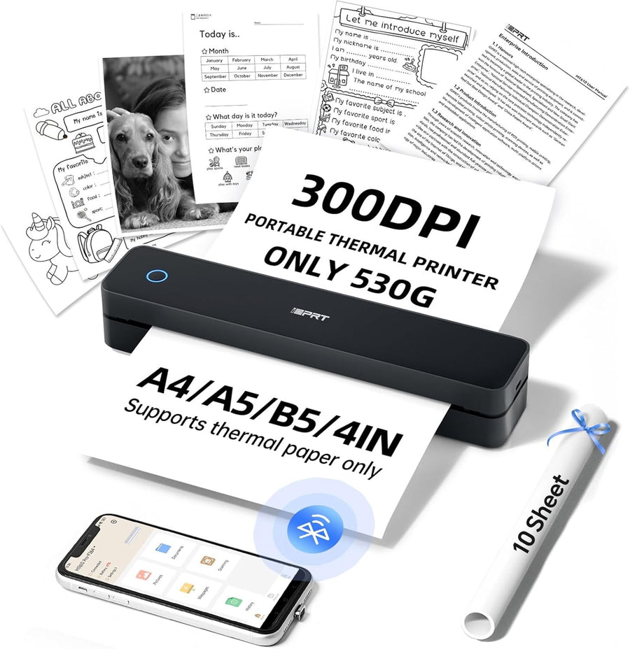 Portable Thermal Printer A4 – Wireless Bluetooth Inkless Printer