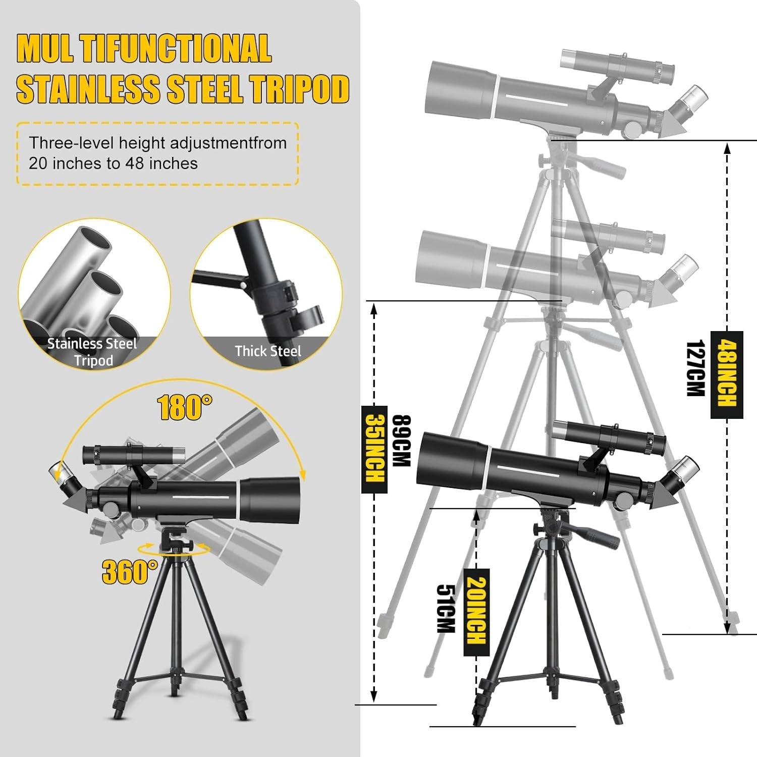 70mm 500mm Kids Beginner Refractor Telescope w/ Tripod Phone Adapter Bag