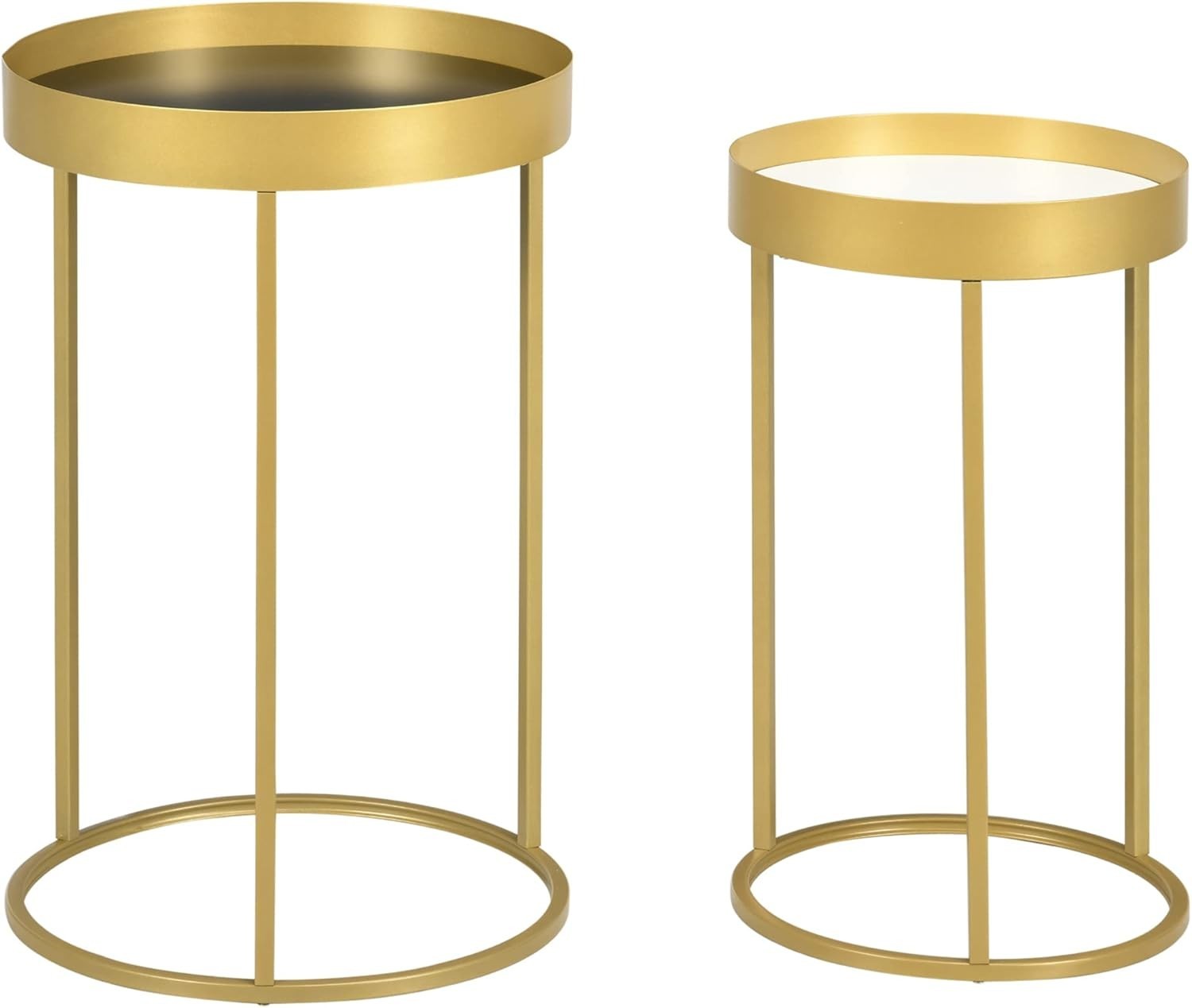 Gold Nesting Side Table Set 2 Round Metal Frame Tray Coffee End Tables Modern