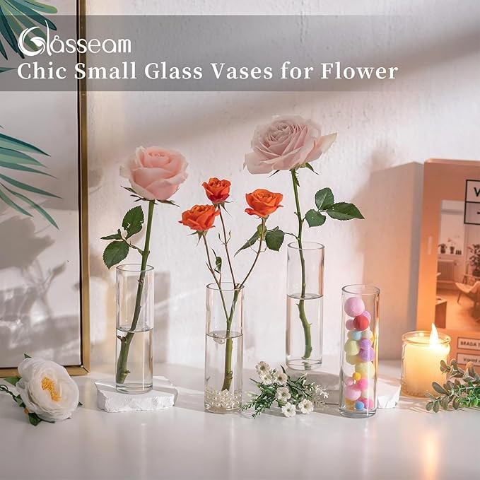 24 Clear Glass Cylinder Bud Vases Wedding Table Centerpiece Set