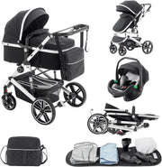 3 in 1 Baby Stroller with Car Seat Foldable Pram Travel System Black