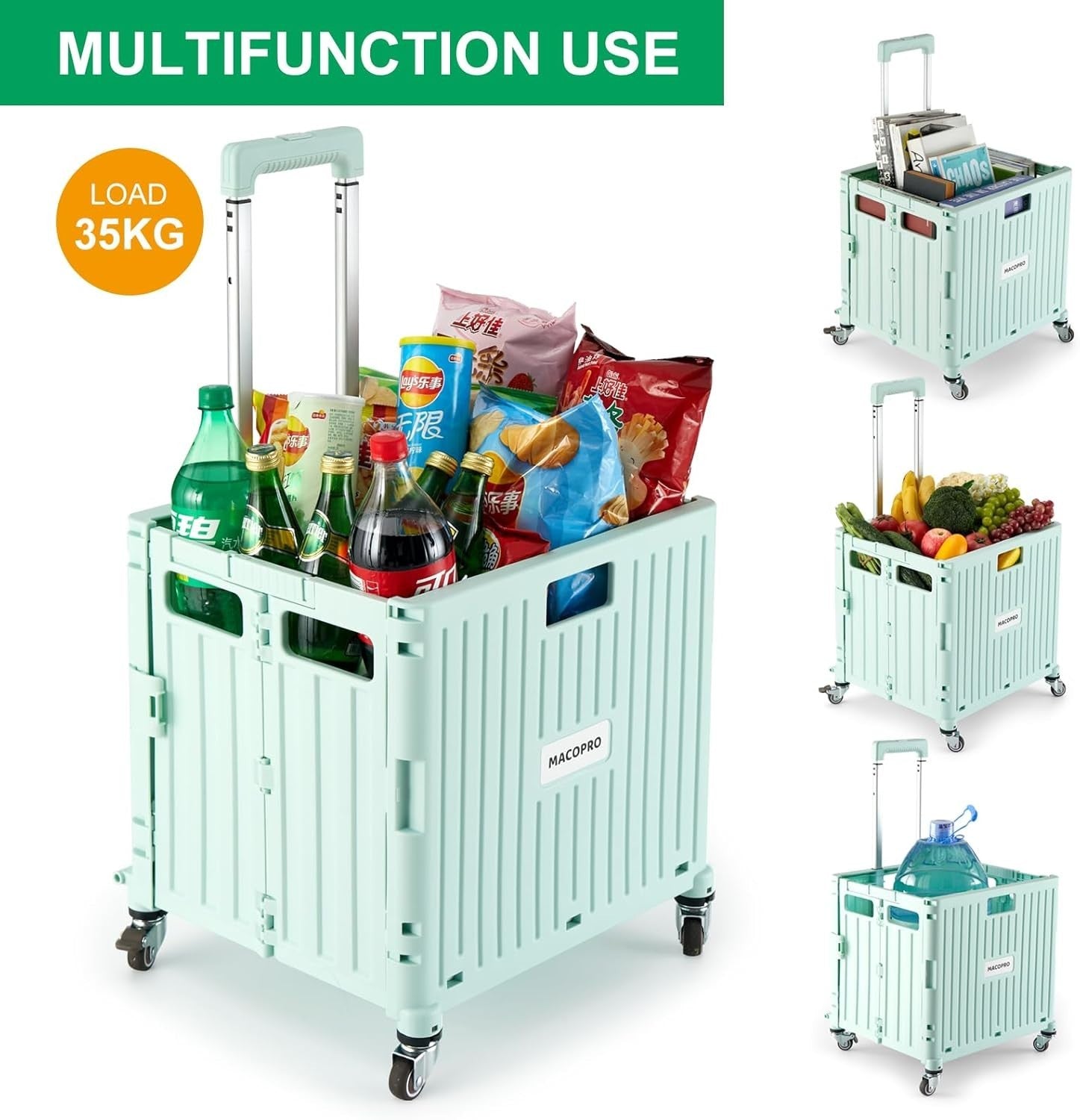 Heavy Duty Folding Trolley on Wheels Collapsible Utility Cart Lid Basket