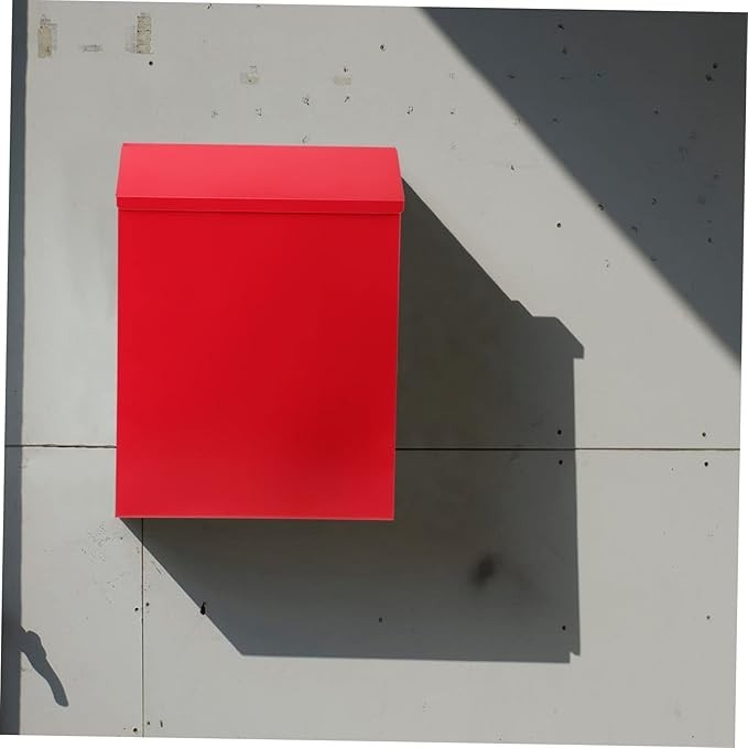 Wall-Mounted Lockable Mailbox Red Iron Postbox Secure Outdoor Letter Holder