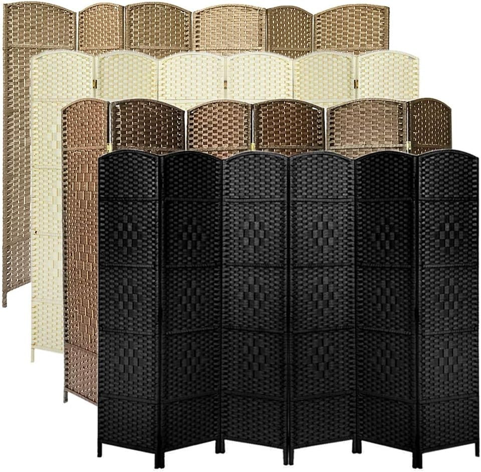 6 Panel Natural Wicker Folding Room Divider Handwoven Privacy Screen 170cm