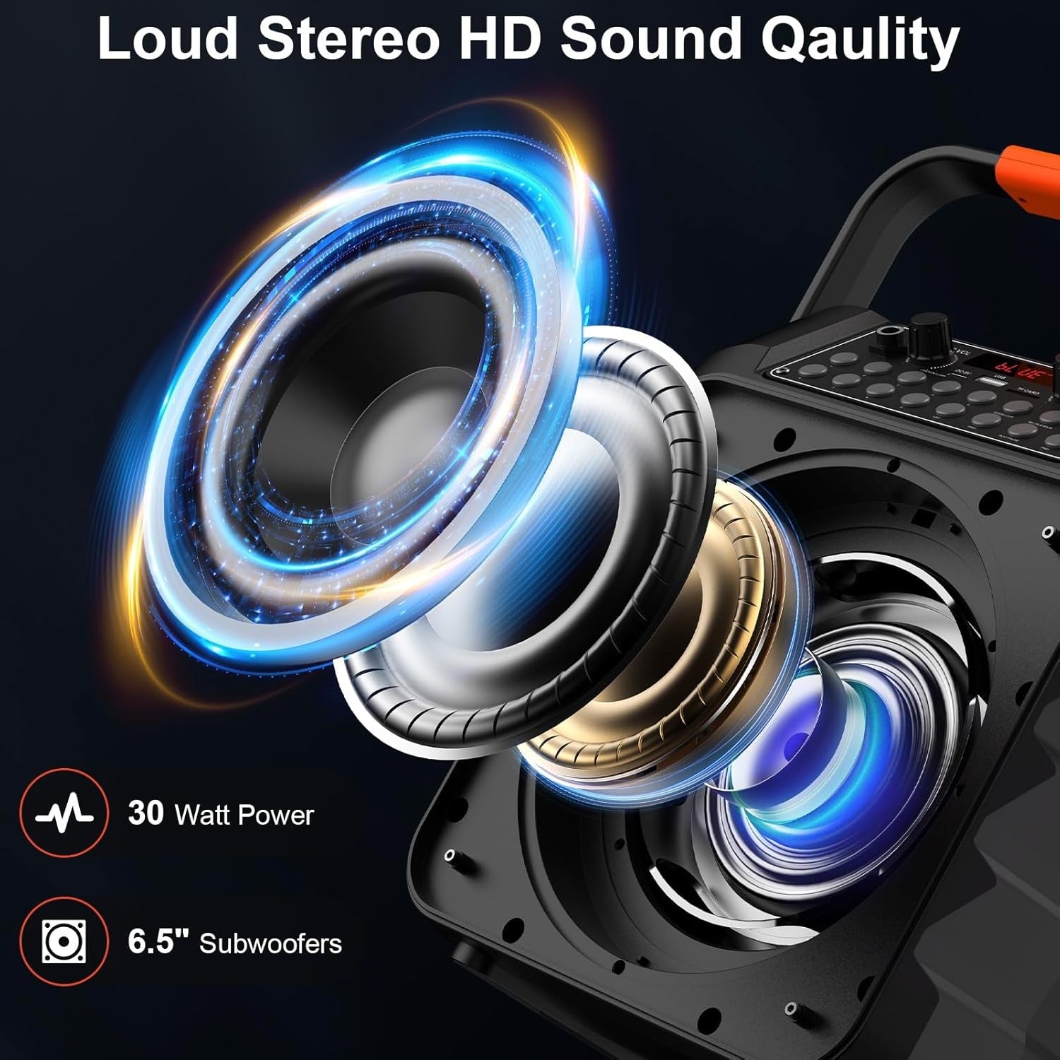 Bluetooth Karaoke Machine with 2 Wireless Mics 6.5" Subwoofer LED
