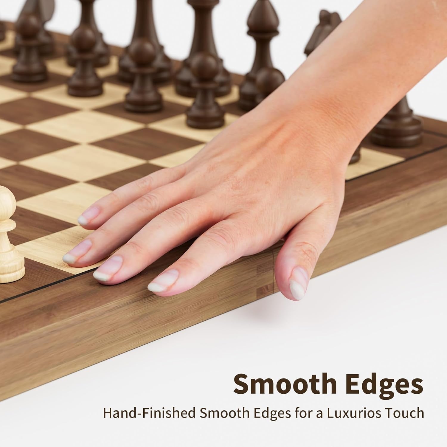 15" Magnetic Wooden Chess Set Dual-Tone Folding Board with Storage Box