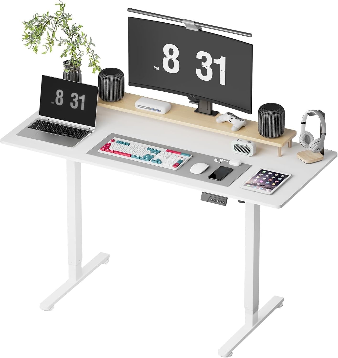 Electric Adjustable Standing Desk 140x60cm Smart Sit Stand Office Table White