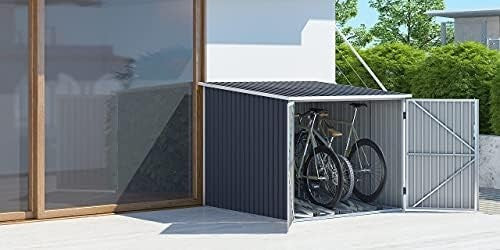 Metal Bike Shed Outdoor Garden Storage with Ramp & Locking Racks 6x7ft Grey