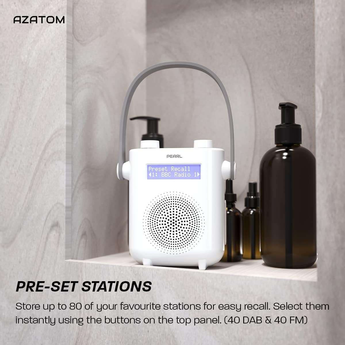 Waterproof DAB/DAB+ FM Shower Radio with Bluetooth & Rechargeable Battery