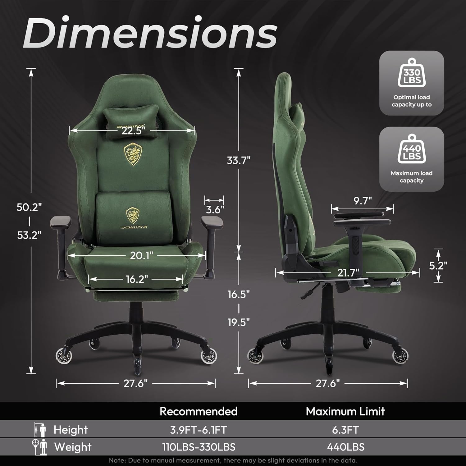 Big & Tall Gaming Chair 160° Recline Footrest Massage Green