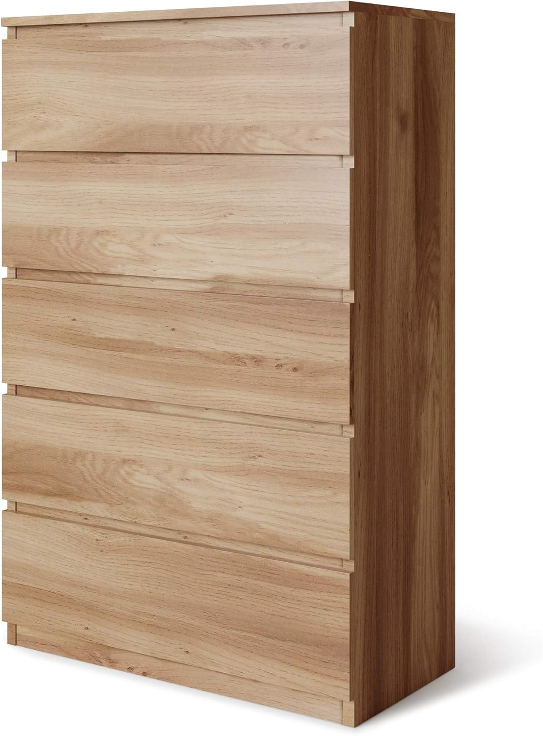 Tall 5 Drawer Chest Oak Wood Storage Unit Modern Bedroom No Handle Design