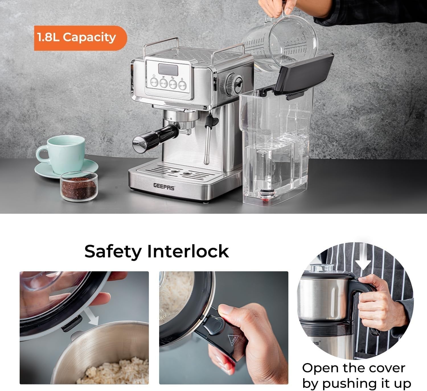 1465W Espresso Machine & 450W Grinder Set | 20-Bar Pressure | Milk Frother