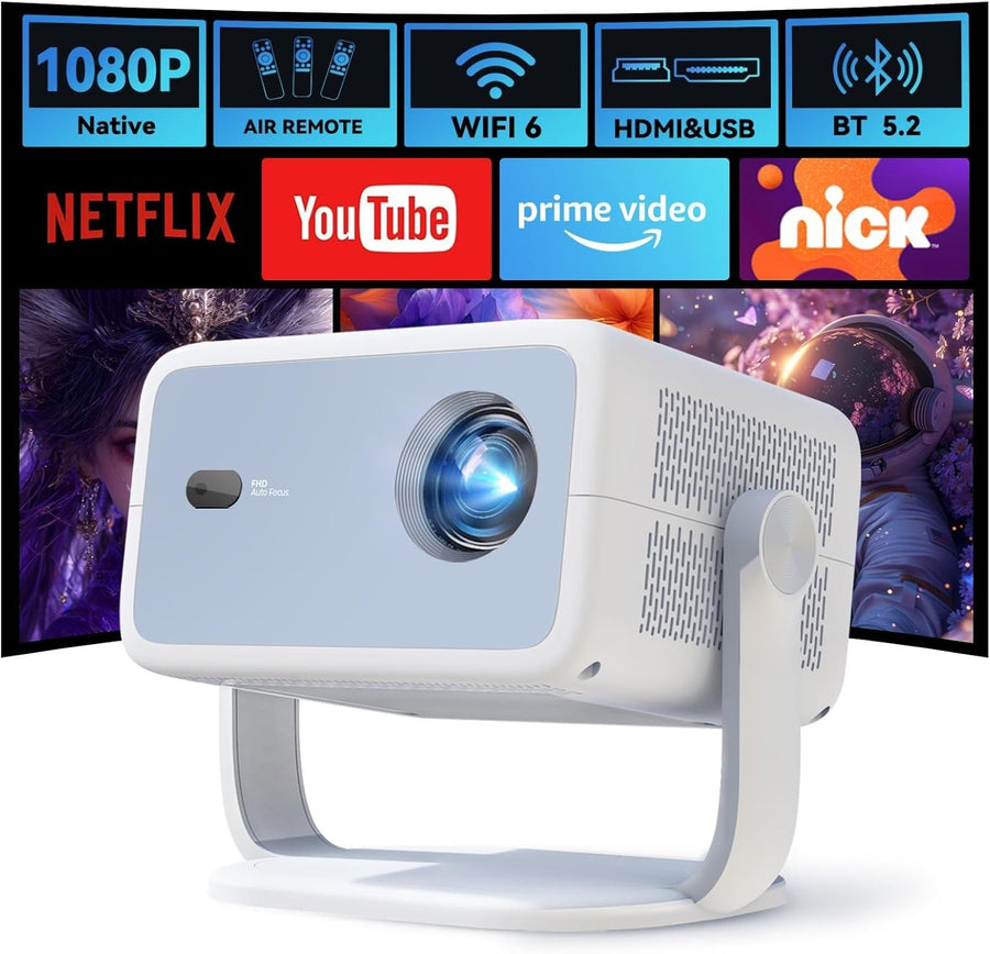 600 ANSI Smart Projector 1080P 4K Android TV WiFi 6 Bluetooth