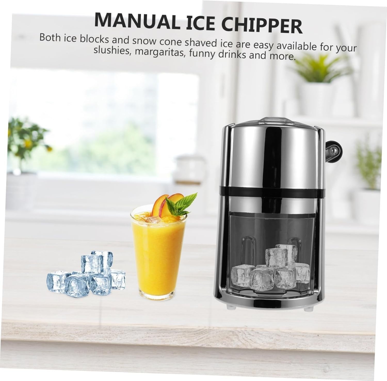 Manual Ice Crusher Hand Crank Stainless Steel Shaved Ice Maker Home Bar
