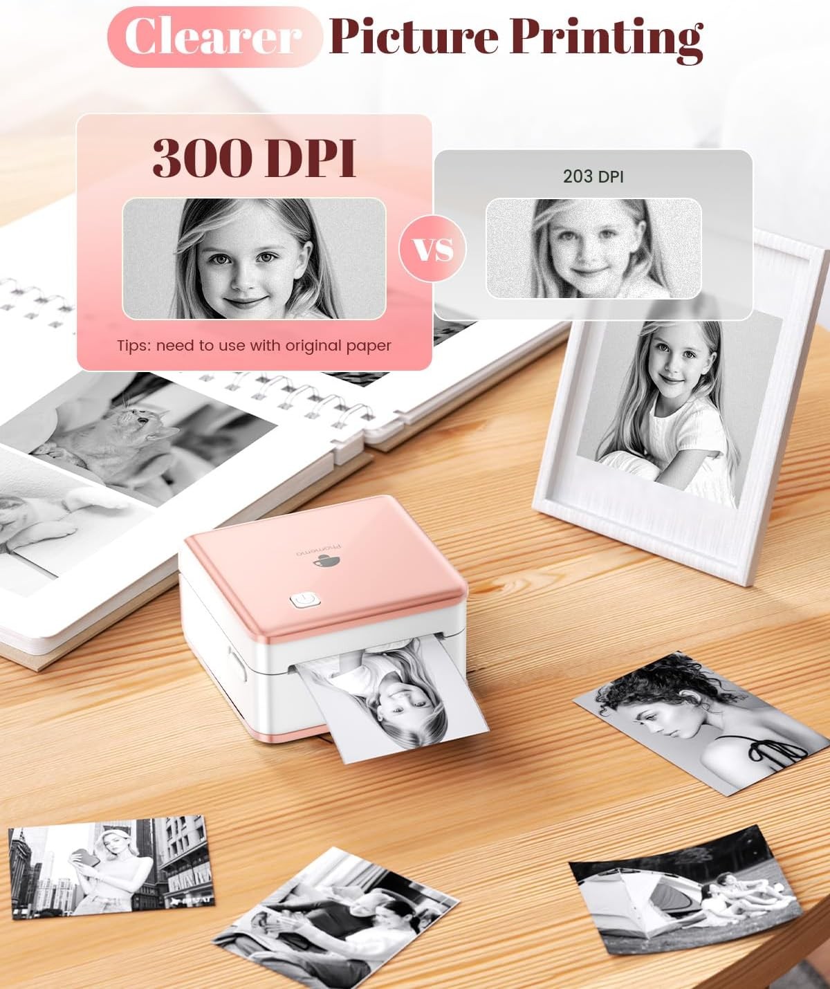 Mini Bluetooth Photo Sticker Printer 300DPI Pink