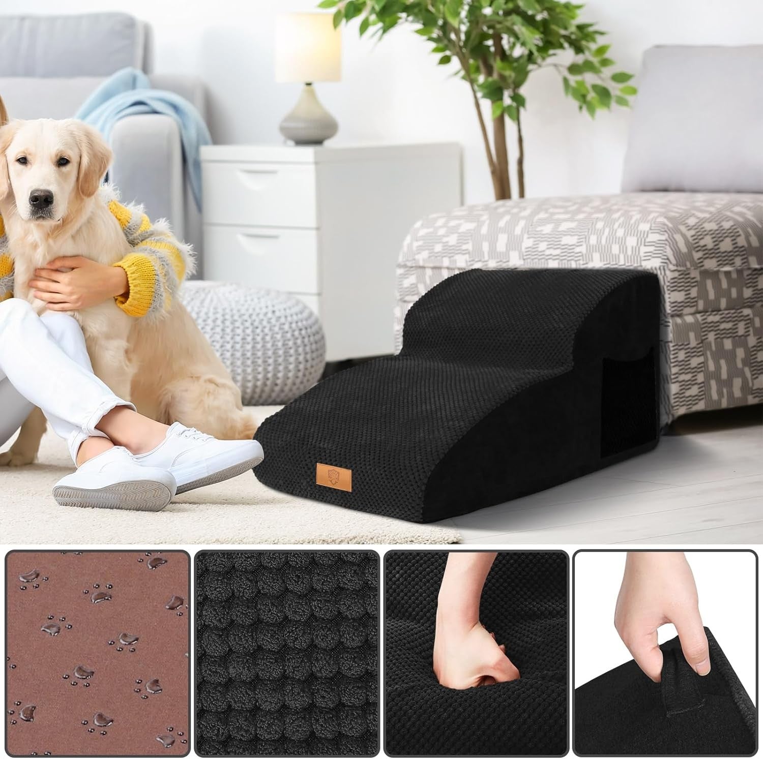 Black 2 Step Dog Ramp Stairs High Density Foam 55x40x30cm