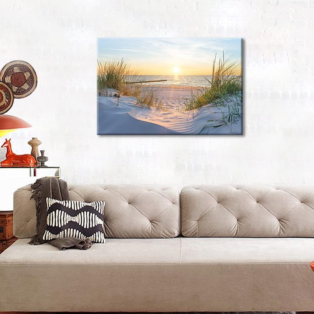 Framed Beach Sunrise Canvas Wall Art 30x20cm Seaside Print