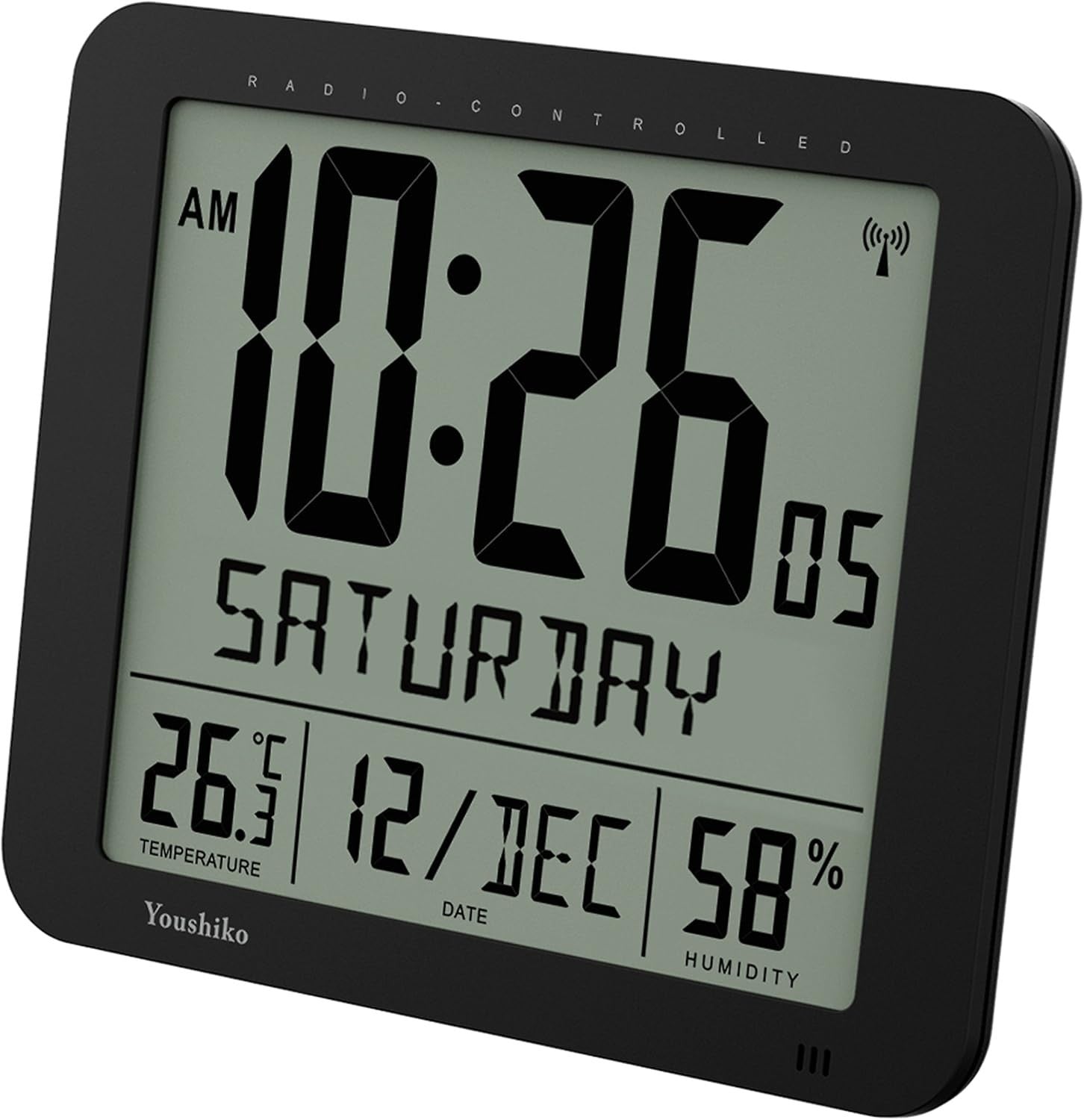 Jumbo Radio Controlled Wall Clock Large LCD Display Temp Humidity