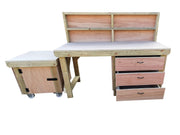 6ft Heavy Duty Wooden Workbench w/ Drawers, Lockable Cupboard & Back Panel