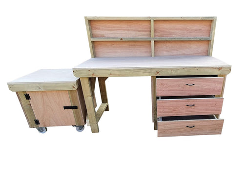6ft Heavy Duty Wooden Workbench w/ Drawers, Lockable Cupboard & Back Panel
