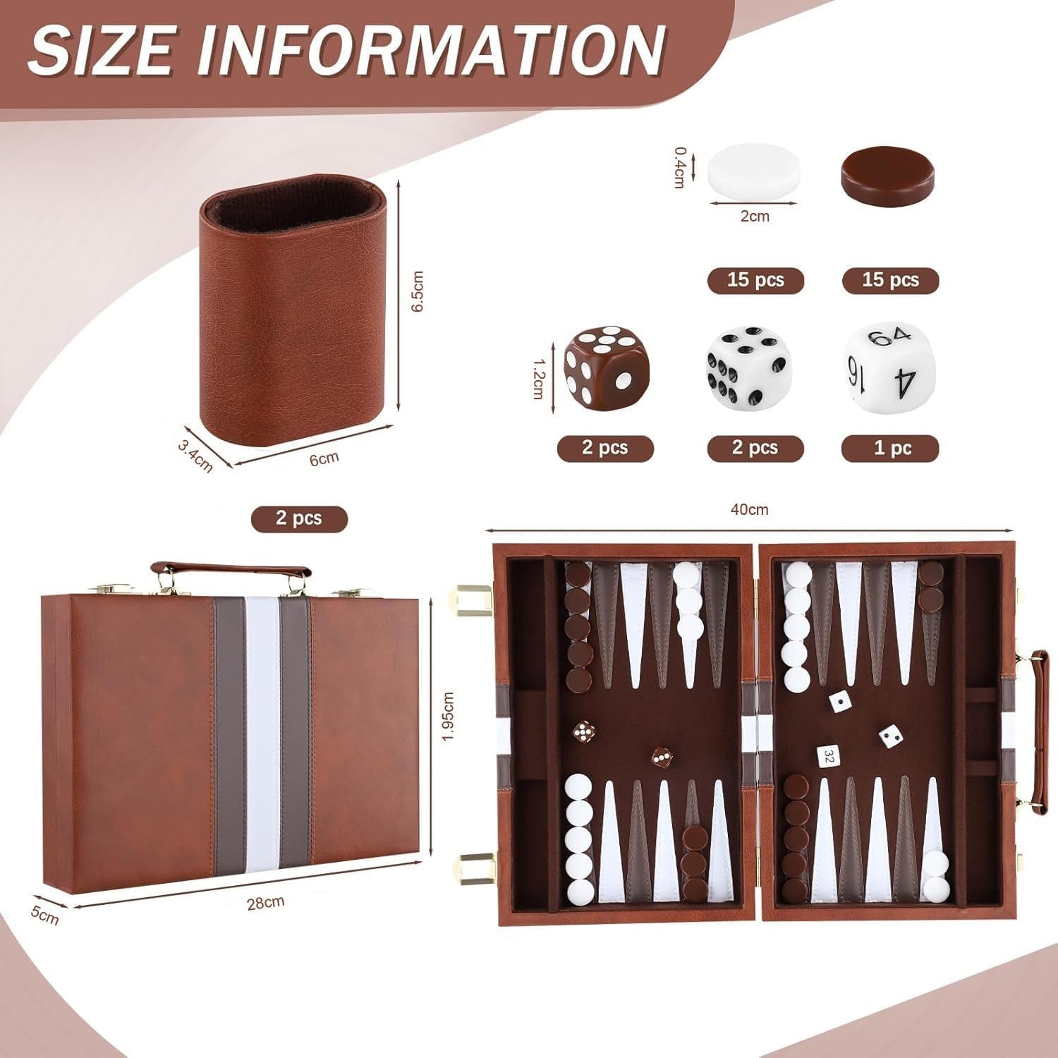 Luxury Backgammon Set Leather Case Folding Board Travel Strategy Game