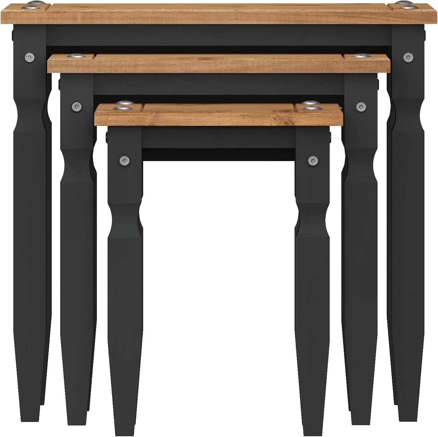 Grey Shabby Chic Nest of Tables Pine Wood Storage Set of 3 Rectangular Side End