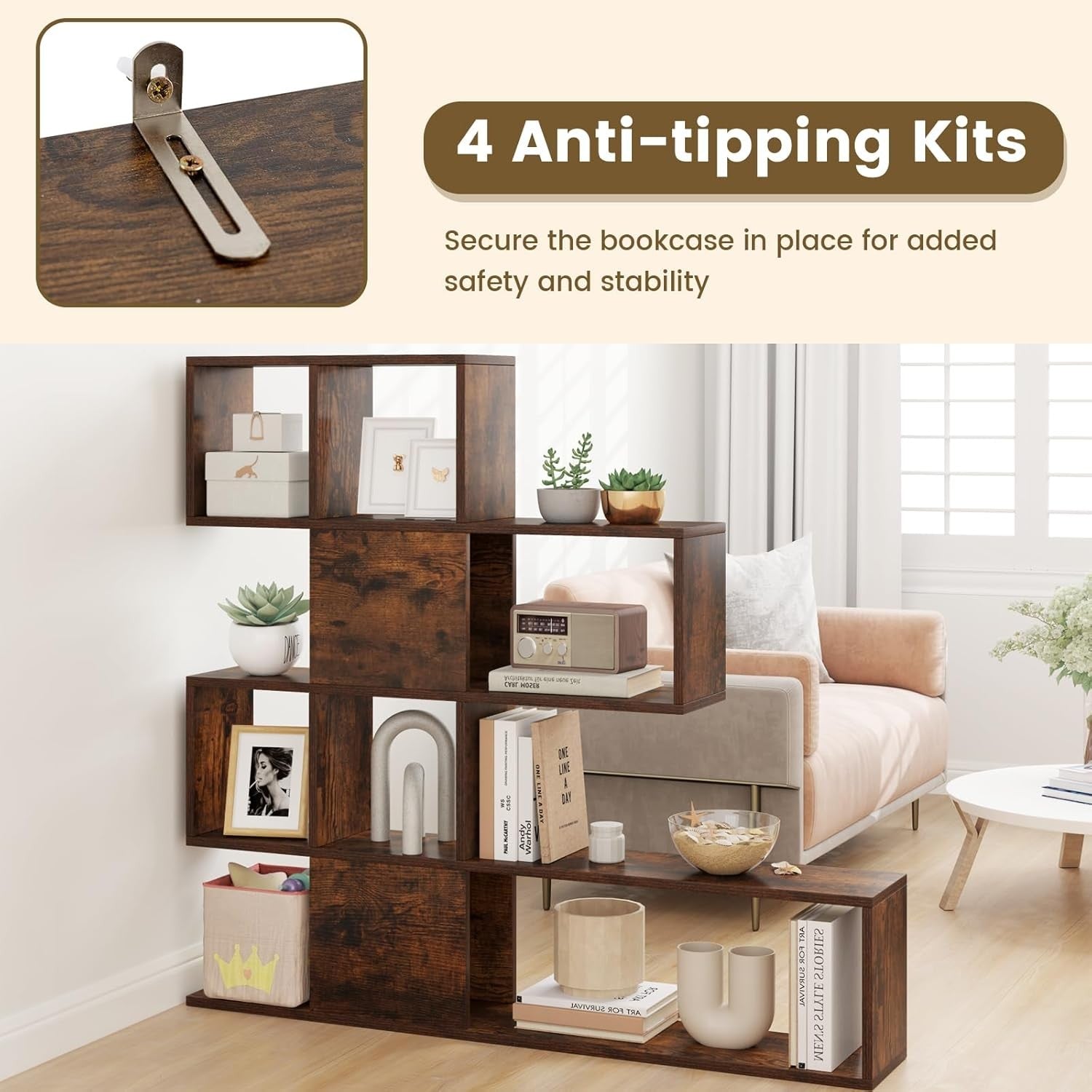 Freestanding 4-Tier Ladder Shelf Rustic Brown | Modern Display Storage Unit 120