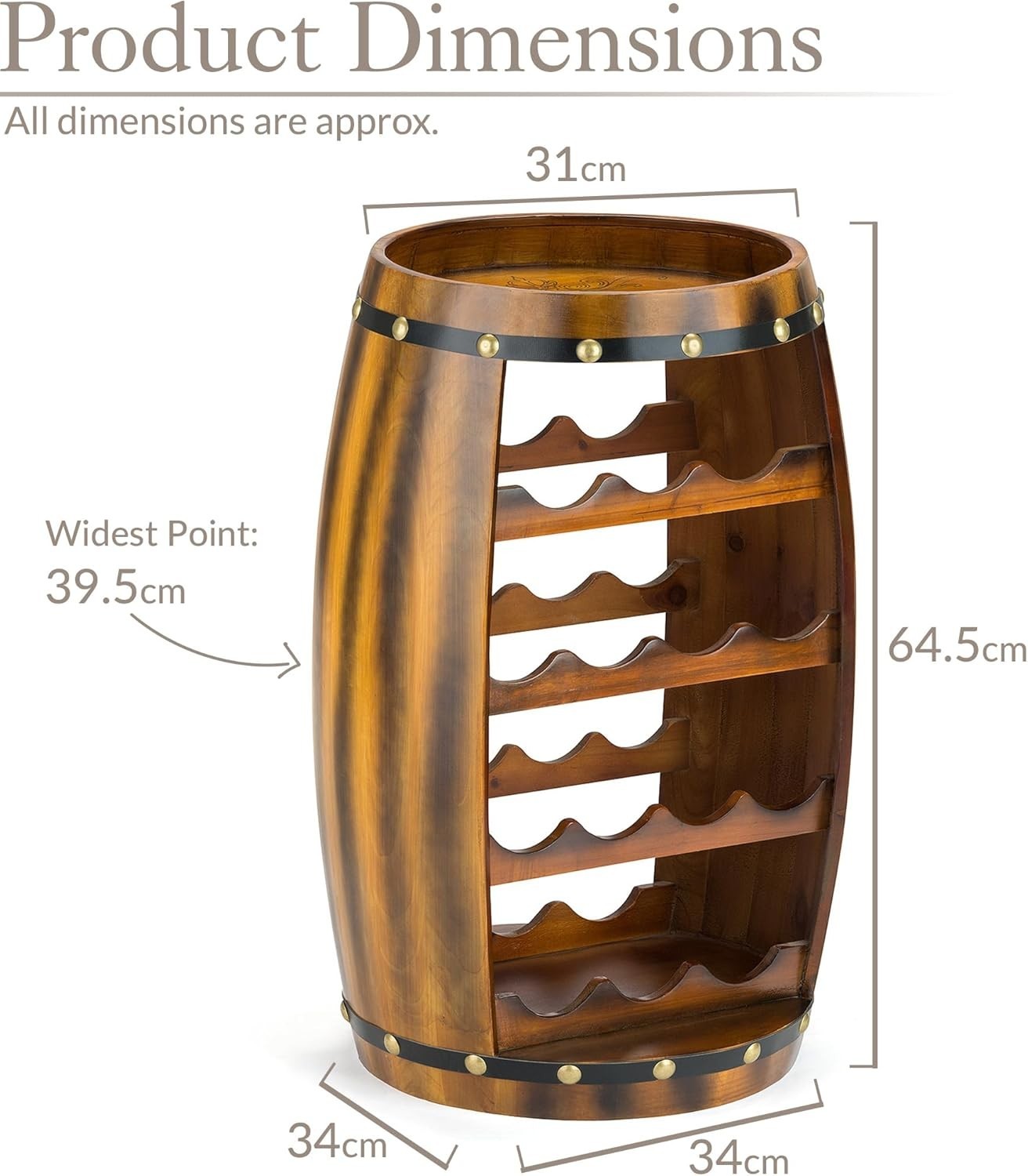 Oak Effect Barrel Wine Rack 14 Bottle Freestanding Storage Cabinet