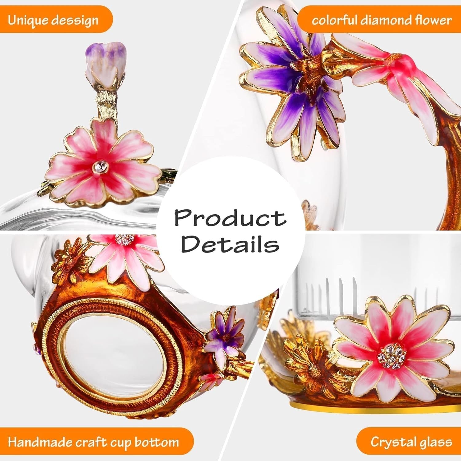 Glass Flower Teapot 35oz Tea Maker with Infuser Floral Gift for Women