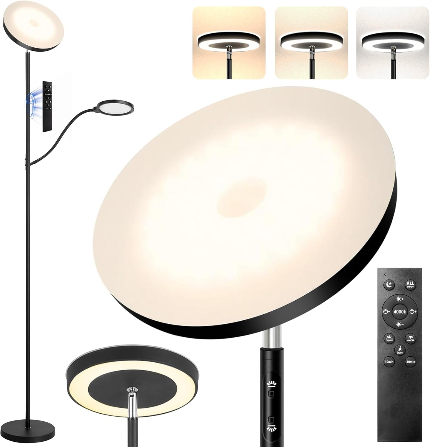 LED Floor Lamp 36W 3000LM Dimmable Torchier with Reading Light Remote