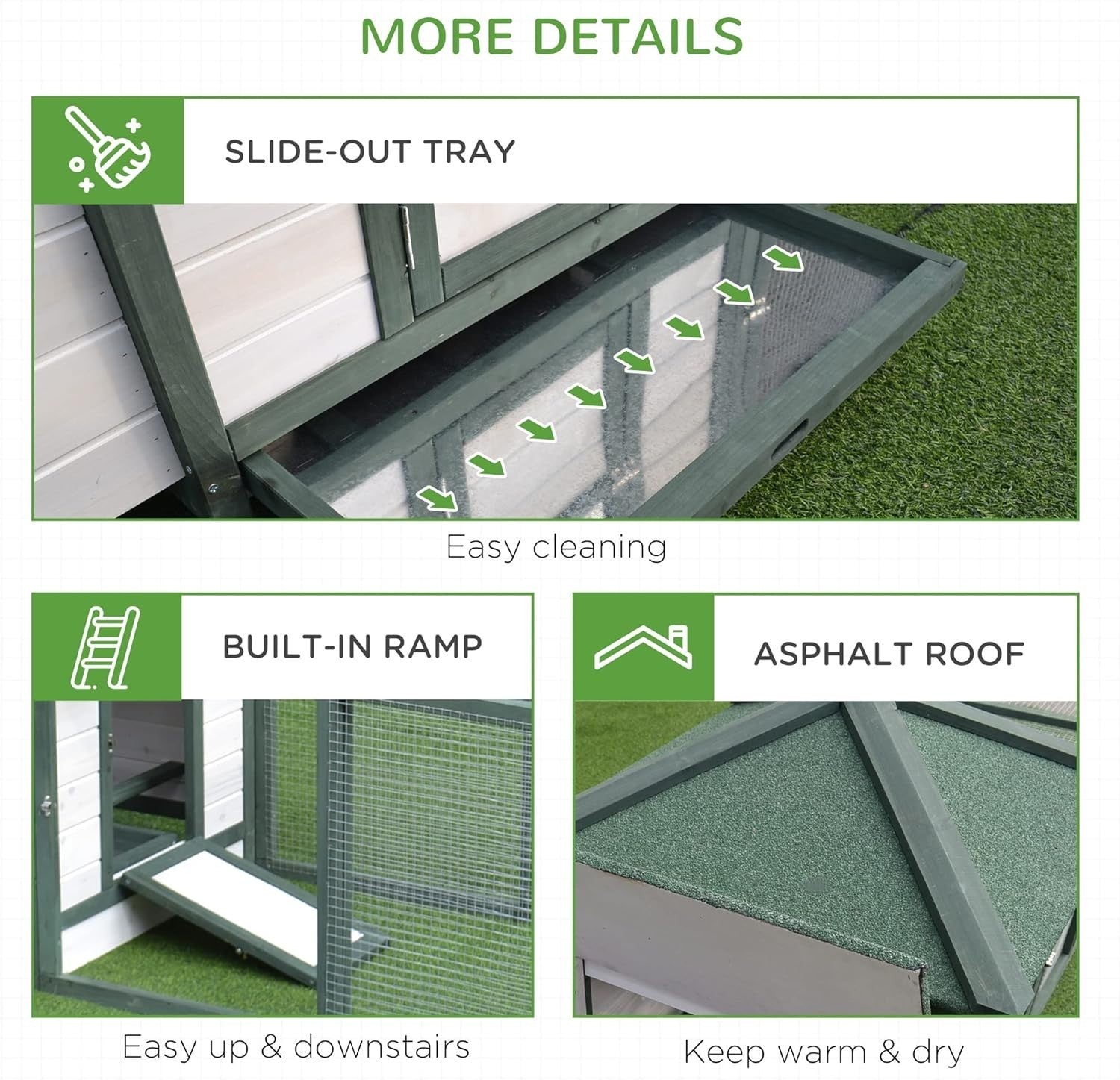 Large Outdoor Chicken Coop with Run Nest Box 196x76x97cm Green