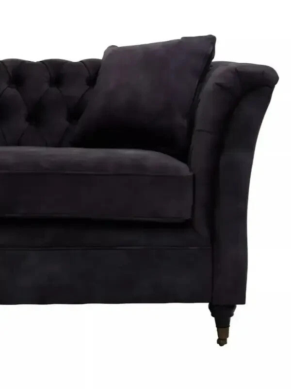Grey Velvet 3 Seater Sofa Chesterfield Style Tufted Arms Castor Legs
