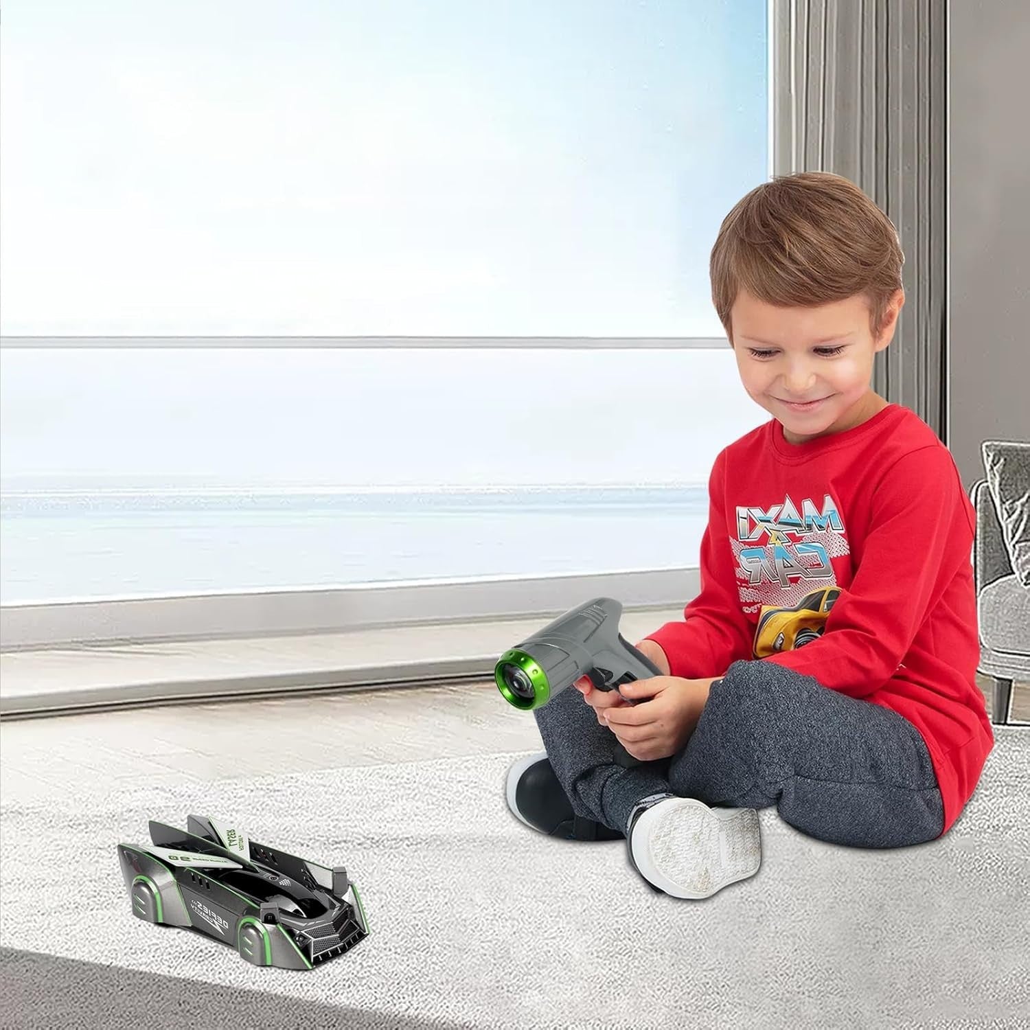 Grey Wall Climbing RC Car – Laser Remote Control Stunt Toy for Kids & Teens