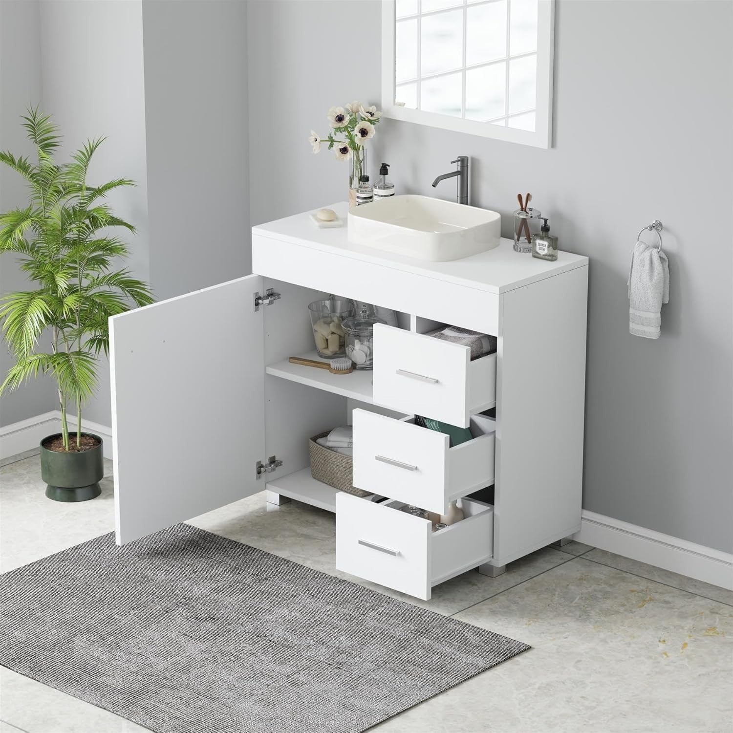 Under Sink Bathroom Cabinet White Storage Unit with Drawers 70x30x64cm