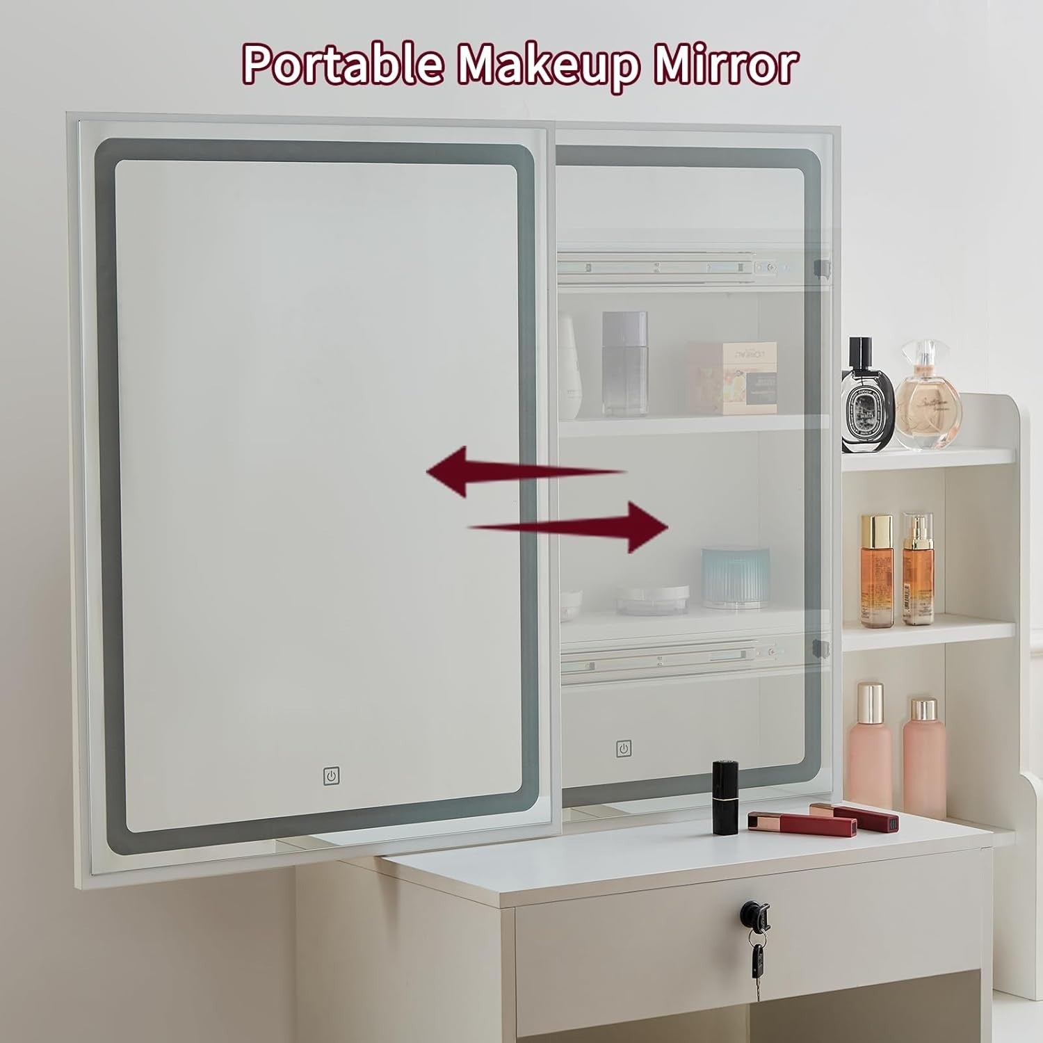 White Vanity Makeup Table Set LED Mirror Desk Stool Storage 4 Drawers