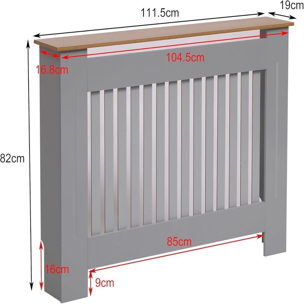 Modern Grey Radiator Cover MDF Wood Heater Cabinet Shelf W112xH82xD19cm