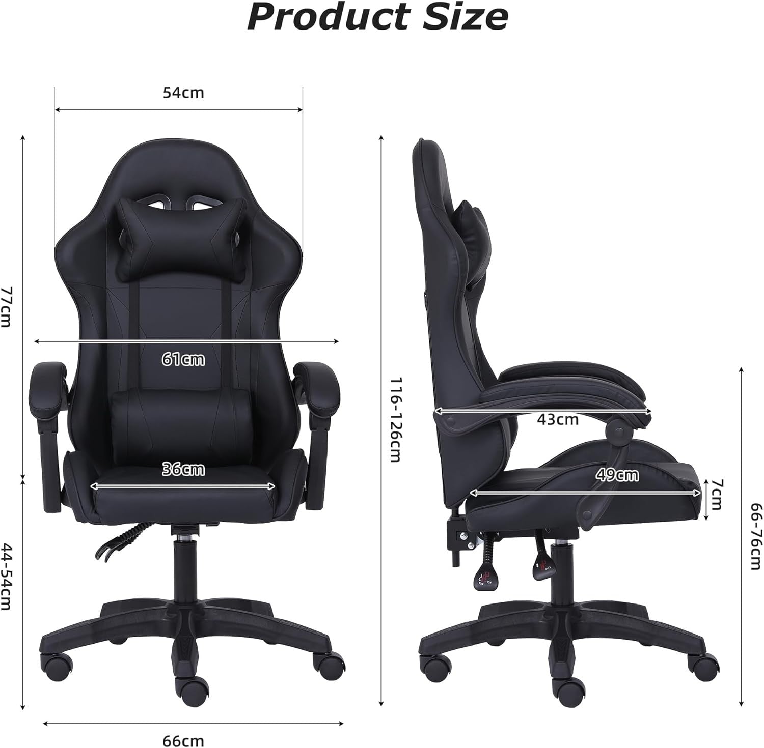 Ergonomic Gaming Chair w/ Lumbar Support Headrest Swivel Black