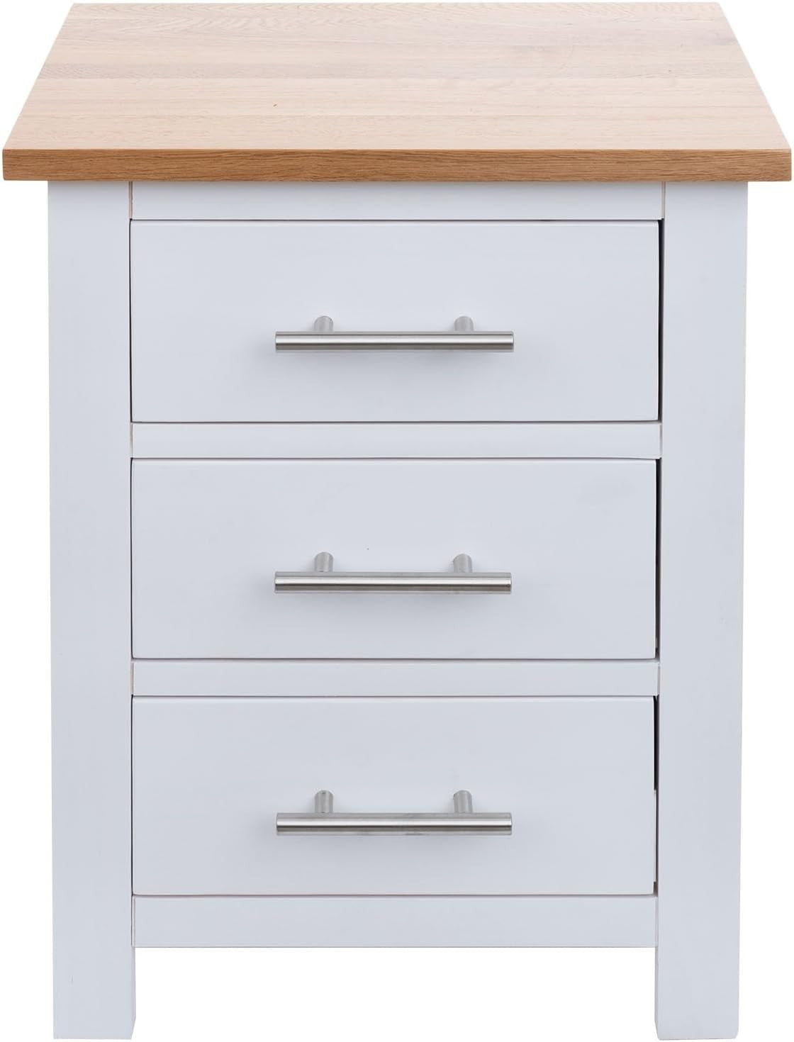 White Oak Bedside Table with 3 Drawers, Modern Solid Wood Nightstand 56x42x32cm