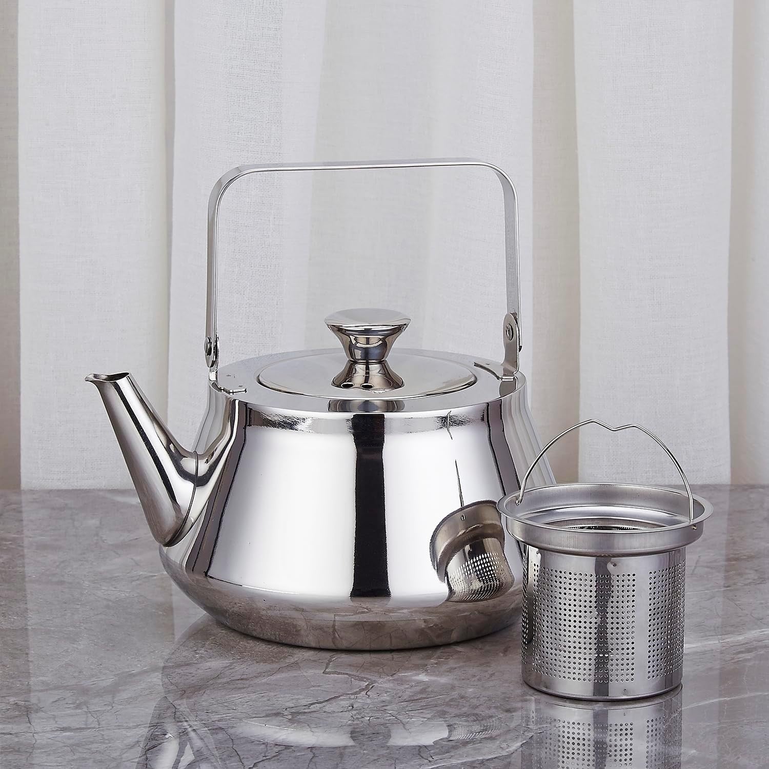Stainless Steel Teapot 70oz 2L Tea Pot w/ Infuser Mirror Finish Silver